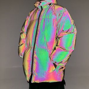 Men's hip hop color reflective cotton coat